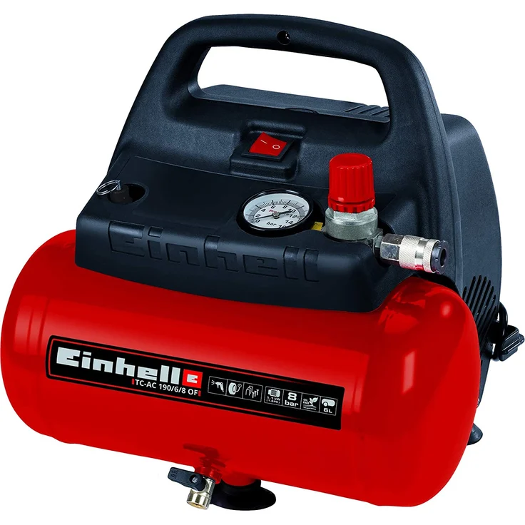 Einhell Kompressor TC-AC 190-6-8 OF ölfrei 1.100 W, max. 8 bar, öl-servicefreier Motor, 6 Liter Drucklufttank, Manometer, Schnellkupplung, Sicherheitsventil, Handgriff – Bild 1
