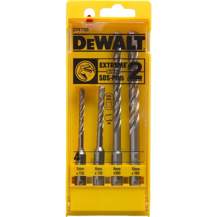 DeWalt Extreme 2 SDS-Plus Ha mmerbohrer-Sets (4tlg. mit 5, 6, 8, 10 mm Ø in Kunststoffkassette) DT9700