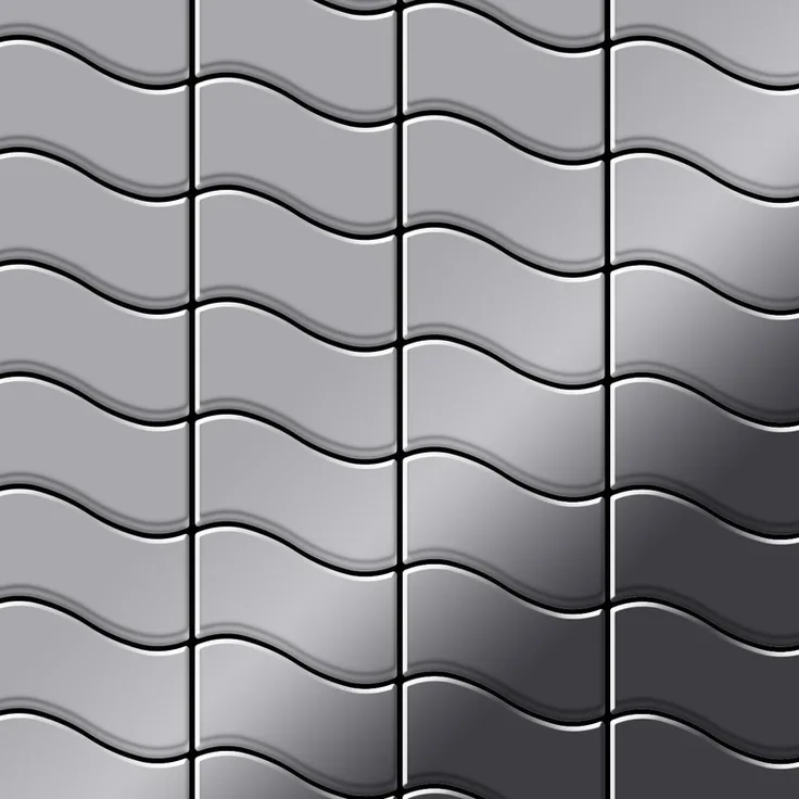 Alloy Mosaik Fliese massiv Metall Edelstahl marine hochglänzend in grau 1,6mm stark Flux-S-S-MM Designed by Karim Rashid 0,86 m2