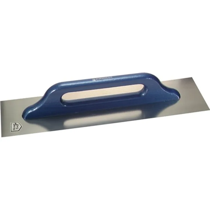 HAROMAC Schweizer Glättekelle Made in Germany, 500x130mm, rostfreier Edelstahl, blauer Holzgriff, mit normalen Kanten, für großflächige Glättearbeiten, Reibebrett