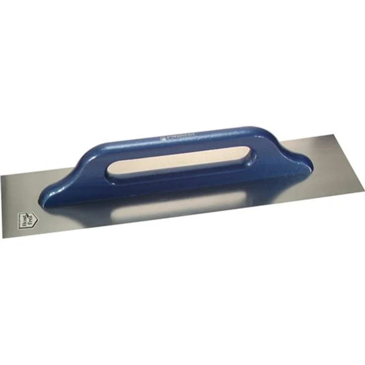 HAROMAC Schweizer Glättekelle Made in Germany, 500x130mm, rostfreier Edelstahl, blauer Holzgriff, mit normalen Kanten, für großflächige Glättearbeiten, Reibebrett