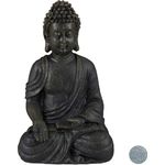 Relaxdays Buddha Figur sitzend, 30 cm, Gartenfigur, Dekofigur Wohnzimmer, Keramik, wetterfest, frostsicher, dunkelgrau