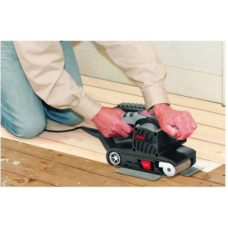 Skil Bandschleifer 1215 AA (650 W, 76 x 457 mm, automatische Bandzentrierung, +Schleifrahmen, + Staubsauger-Adapter) – Bild 2