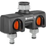 GARDENA 2-Wege-Verteiler Anschlussmöglichkeit für 2 Geräte an den Wasserhahn, passend zu GARDENA Bewässerungscomputern & -uhren, Wasserdurchfluss regulier- und absperrbar (8193-20)