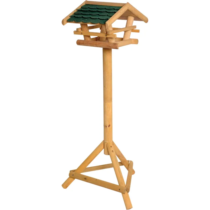 Dobar 48100 GroßŸes Vogelhaus aus massivem Nadelholz mit grünem Bitumenschindel-Dach inklusive Ständer