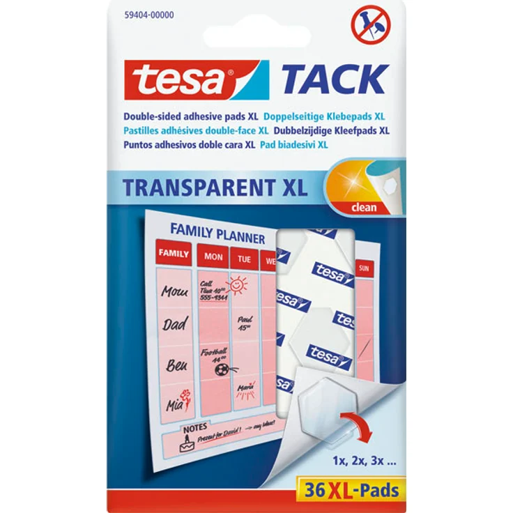 tesa Tack doppelseitige Klebepads XL, transparent, 36 Pads – Bild 1