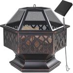 Gardebruk Feuerkorb sechseckig 70x60,5 cm Stahl Funkenfluggitter inkl. Schürhaken Feuerstelle Feuerschale Garten