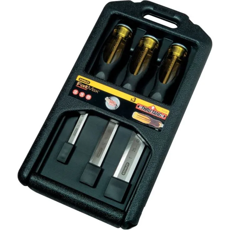 Stanley FatMax Stechbeitel-Set (12,18,25 mm Klingenbreite, Thru-Thang-Klinge, Stahl-Schlagkappe, DIN 5139) 0-16-265