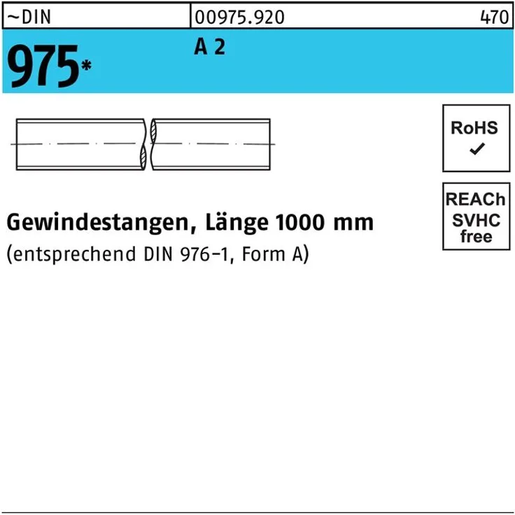 Reyher Gewindestange DIN 975 M 5 x 1000mm A 2