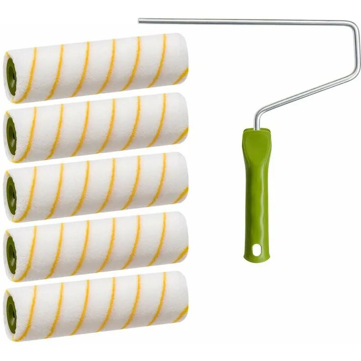 5 x Colorus Gelbfaden Farbwalze | Malerwalze 25 cm 12 mm Flor Polyacryl | Für Wand und Fassadenfarben | Malerrolle inklusive Farbroller-Bügel 8mm |