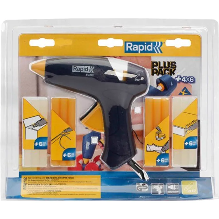 Rapid 5000530 EG212 Heißklebepistole ø12mm mit 4 sorten Klebesticks (24 St.), 200 W
