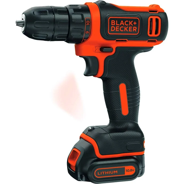 Black+Decker Li-Ion Ultra-Kompakt-Bohrer (Kleiner Akkuschrauber mit ergonomischem Softgriff und LED-Arbeitslicht für Bohr- und Schraubanwendungen, 1 x Akku-Bohrschrauber Li-Ion 10.8 V) BDCDD12 – Bild 1