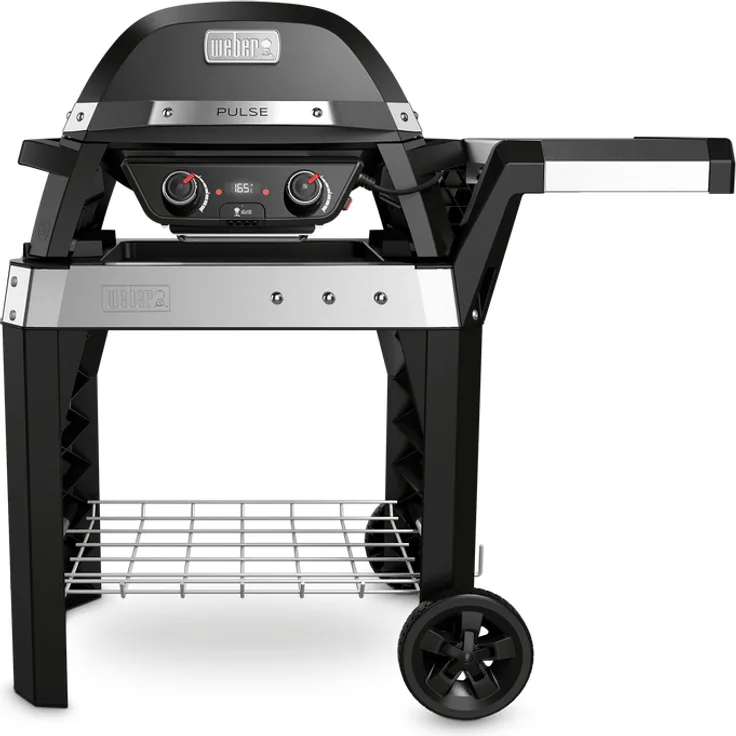 Weber Pulse 2000 - Elektrogrill mit Rollwagen 49 x 39 cm Grillfläche, Schwarz, Edelstahl mit praktischer Ablage