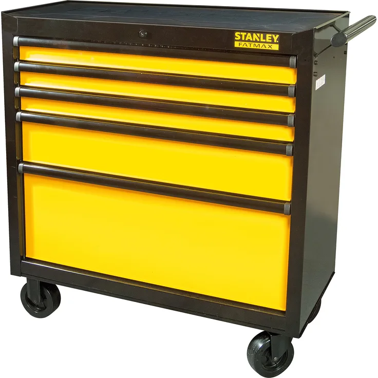 Stanley FatMax Werkstattwagen - Werkzeugwagen, Transmodul System (mit 5 Schubladen, Zentralverriegelung, bis 635 kg Gesamtbelastbarkeit, Schubladendämpfer, Gummimatten in den Schubladen) FMHT0-74027