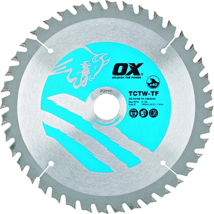 OX Wood Cutting Thin Kerf Circular Saw Blade 165-20mm, 40 Teeth ATB