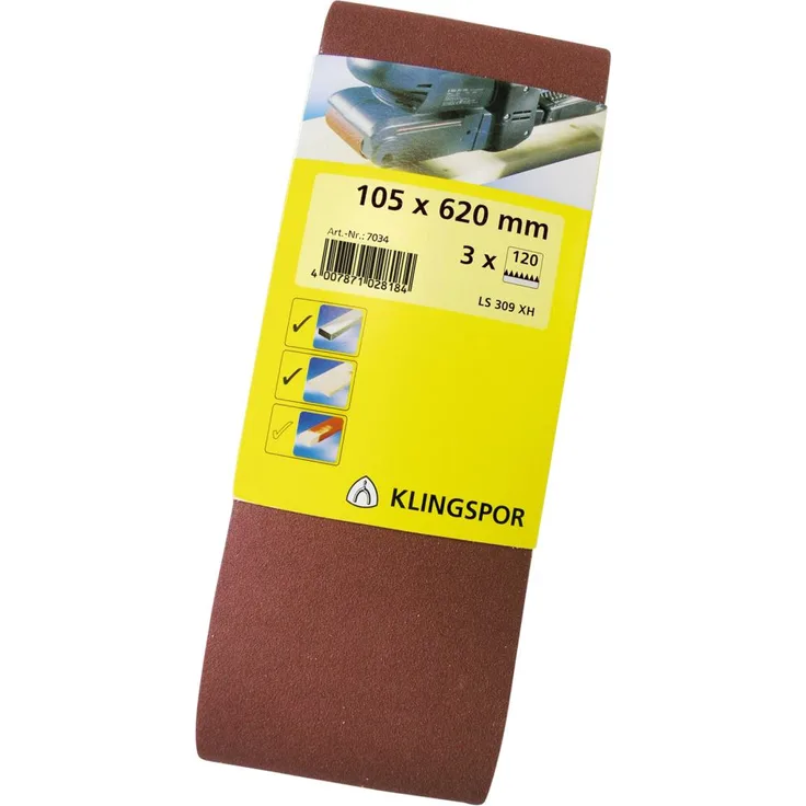 KLINGSPOR 7084 Schleifbänder für Handbandschleifer SB-Verpackt LS 309 XH, 100X610 mm, 6 Stk. Korn: 120