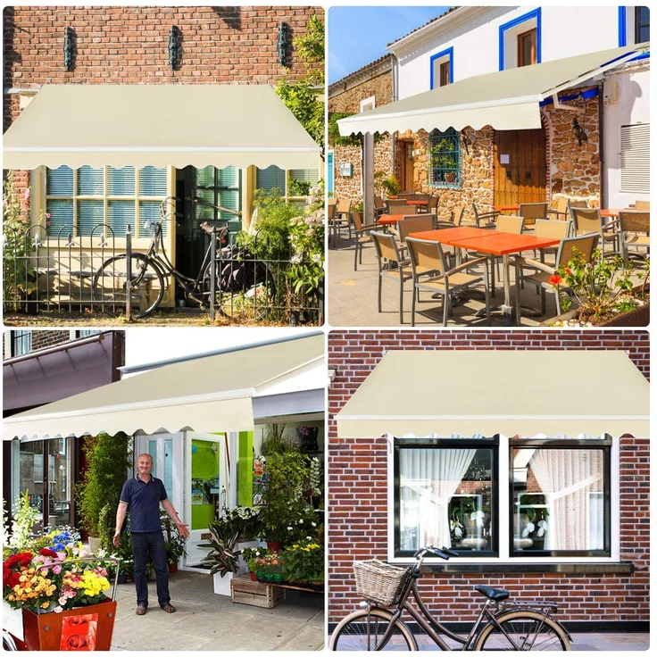 COSTWAY Markise mit kurbel, Balkonmarkise Sonnenschutz, Gelenkarmmarkise Sonnenmarkise Terrassenmarkise, Klemmmarkise für Balkon und Veranda 250x200cm Beige – Bild 2