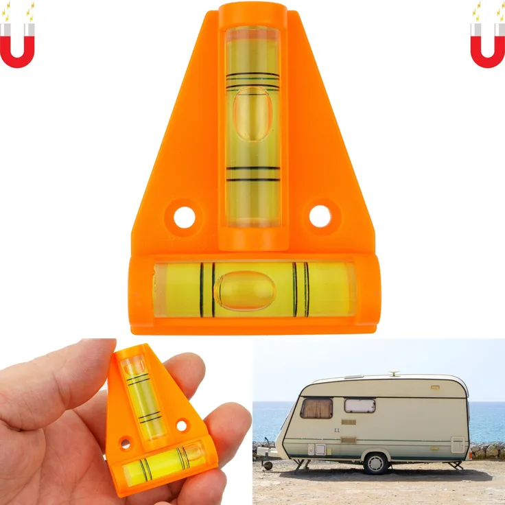 Magnetische T-Wasserwaage, orange, handliche Kreuzwasserwaage, Kreuzwaage Wohnmobil, Pyramidenwaage Wohnwagen, Zwei-Weg Wasserwaage Camper