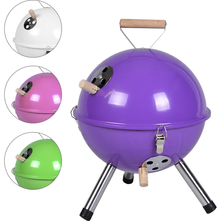 Mini Holzkohlegrill Kugelgrill Holzkohlegrill für Garten Terrasse Camping Festival Picknick BBQ Barbecue 30 cm lila, Grillfläche 29 cm