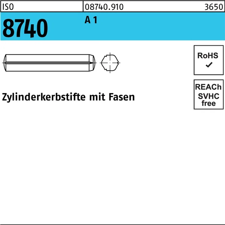 DIVERSE Zylinderkerbstift ISO 8740 m.Fasen 4 x 8 A 1 ISO 8740