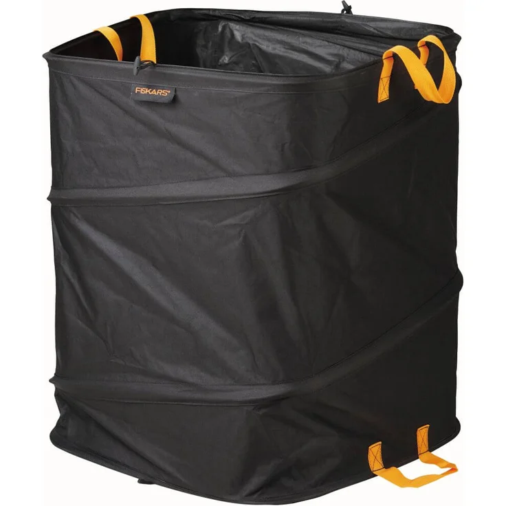 Fiskars Großer PopUp-Gartensack mit Griffen, Platzsparend faltbar, Fassungsvermögen: 219 L, Höhe: 70 cm, Breite: 56 cm, Schwarz-Orange, Ergo, 1028373 – Bild 1