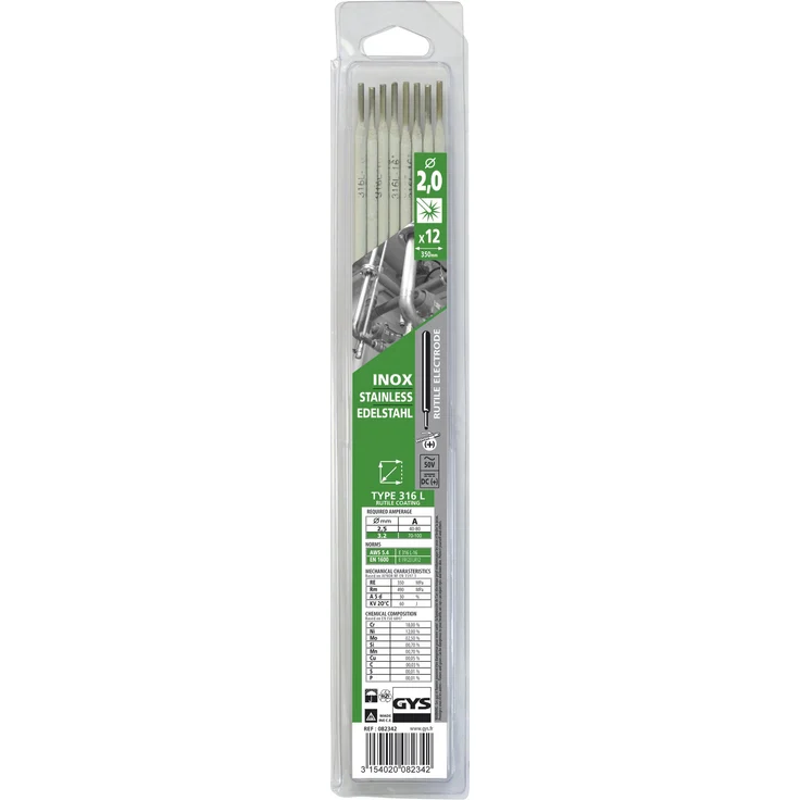 GYS 12 Edelstahl-Elektroden - 316 L - Durchmesser 2,0 mm - Blister, 1 Stück, 082359