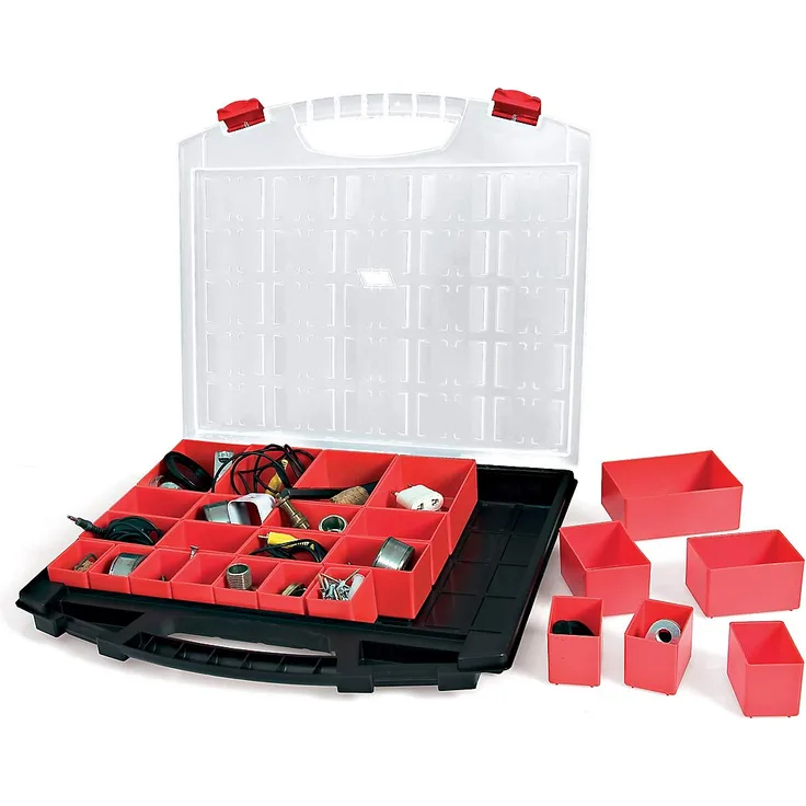 Tayg Sortimentskasten 430-50-25, 430 x 370 x 55 mm, 25 feste Einsätze, schwarz-rot-transparent, 031007