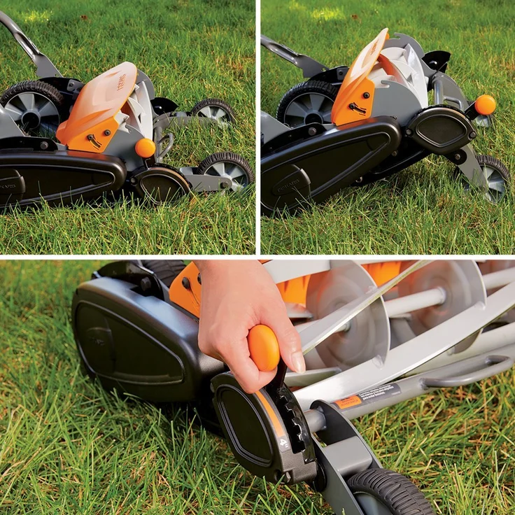 Fiskars Spindelmäher, Rasenmäher mit berührungslosem Schneidesystem, Schnittbreite: 46 cm, StaySharp Max, Schwarz-Orange-Silber, 1000591 – Bild 4
