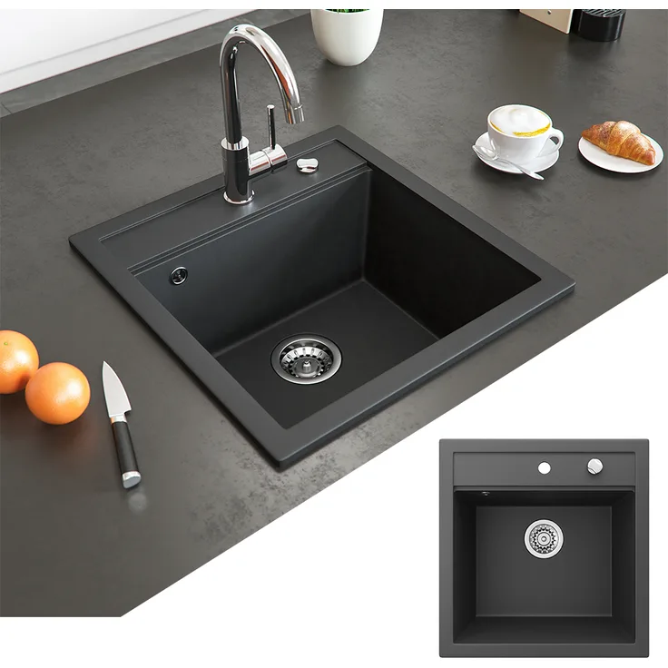 Bergström Granit Spüle Küchenspüle Einbauspüle Spülbecken 490x500mm Schwarz