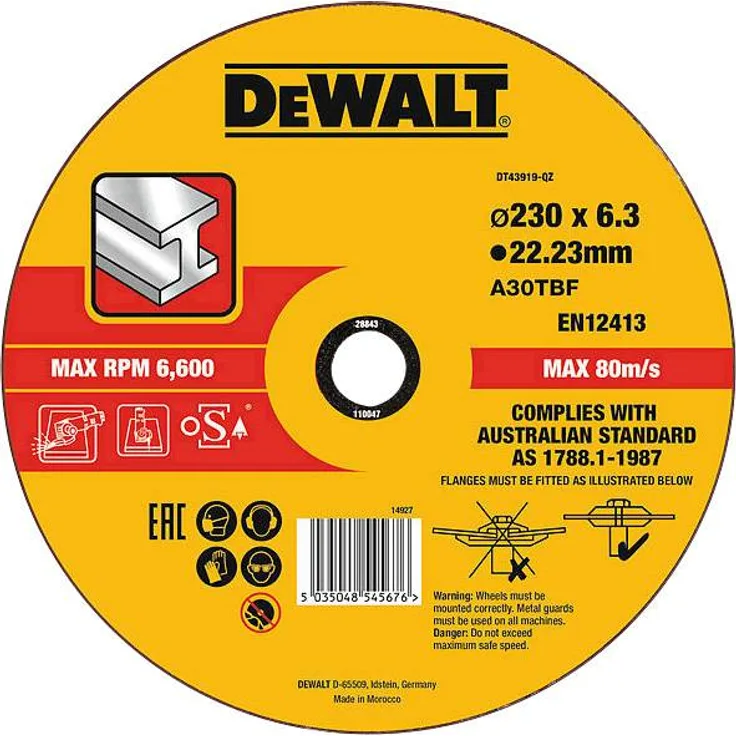 DeWALT DT43919-QZ Schruppscheibe Metall gekr 230x6,3mm, Schwarz-Gelb