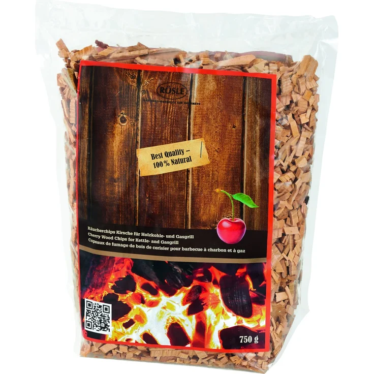 RÖSLE Räucherchips Kirsche, 750 g, für Räucherbox auf Smoker, Holzkohle- und Gasgrills, rauchaktiv, naturbelassenes Holz – Bild 1