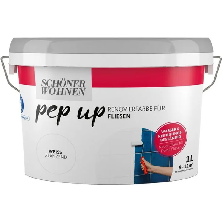 Schöner Wohnen - SCHÖNER WOHNEN FARBE Renovierfarbe pep up - weiß, glänzend, für Fliesen, 1 l - weiß