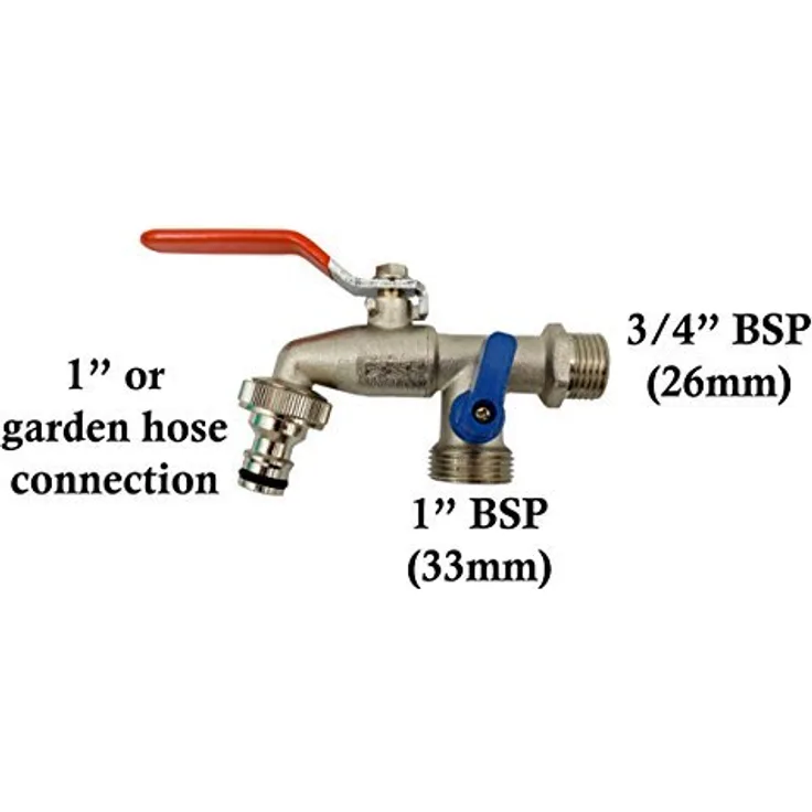 Bradas GKK0534 Doppelanschluss Garten im Freien Wasserhahn Zapfventil 3-4 x x 1 Zoll, Silber Bewässerungszubehör