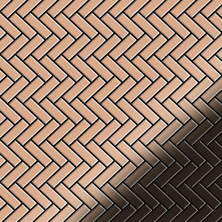 Mosaik Fliese massiv Metall Kupfer gewalzt in kupfer 1,6mm stark ALLOY Herringbone-CM 0,85 m2