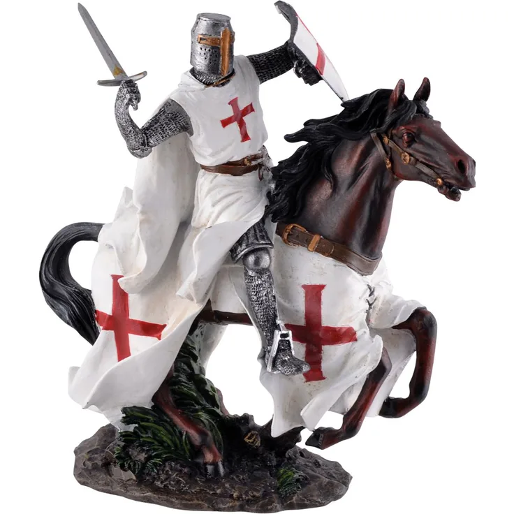 Tempelritter auf Pferd im Galopp 24 cm Figur Templer Ritter Templerkreuz Deko Skulptur