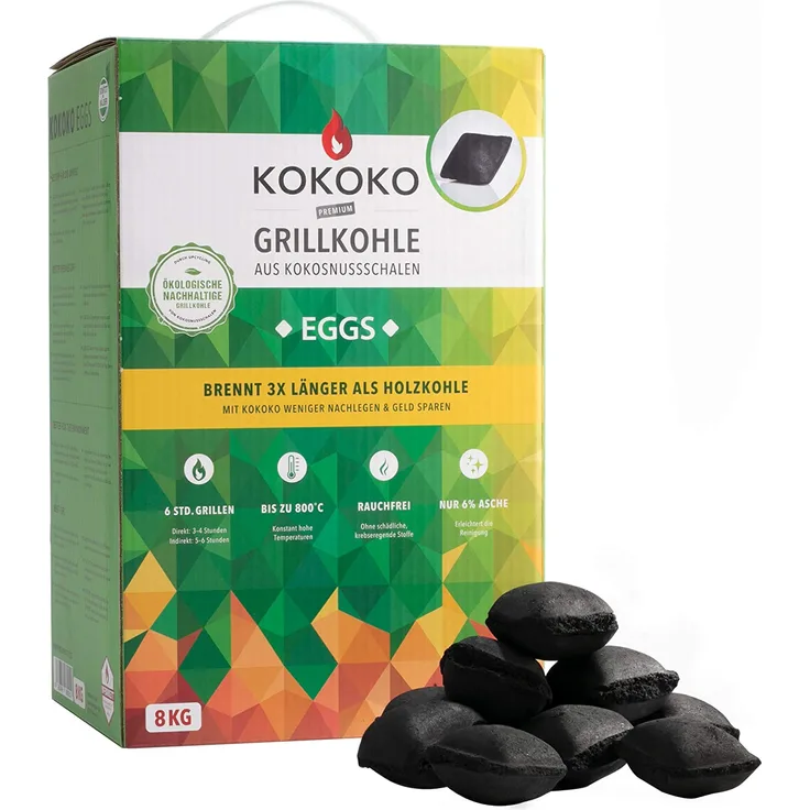 McBrikett KOKOKO Eggs Premium Grillkohle Grillbriketts, 8 kg, 6h Brenndauer