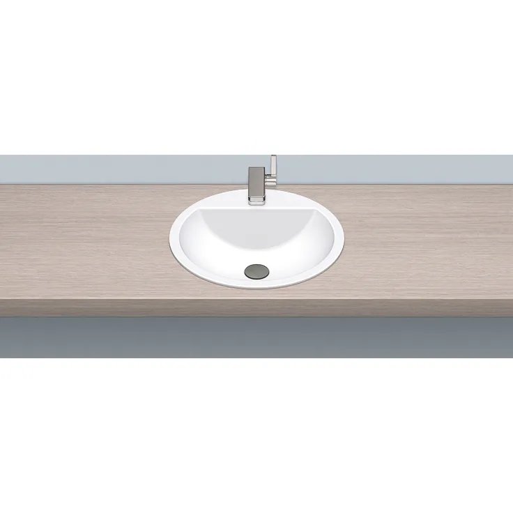 Alape EB.S450H Einbaubecken ohne Überlauf, kreisförmig, Ø 450 mm, innen und außen glasiert, Weiß, mit Hahnloch / Waschtisch / Waschbecken