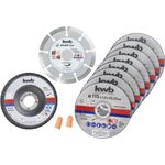 KWB 712041 Dünn Diamant-Trennscheibe für Winkelschleifer 115 mm Flex-Scheibe f. Edel-Stahl INOX in Aufbewahrungs-Dose inkl. Ohrstöpsel und Schleifscheibe ABM. 115 x 1,0 x 22,23