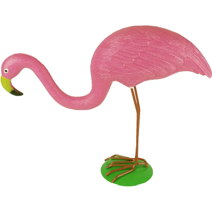 Flamingo rosa gebückt Teichdeko Gartendeko Kunststoff Teichfigur
