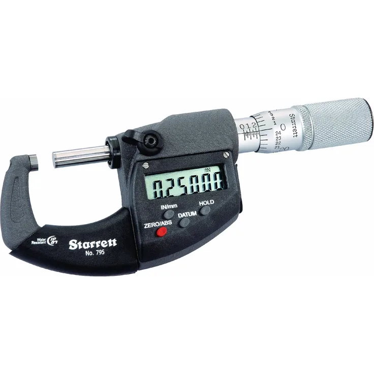 Starrett 795XFL-3 LCD-Außenmessgerät, IP67, Reibungskaum, Sicherungsmutter, Hartmetall-Seiten, 5,1 cm Reichweite, 0,2 cm Abstufung, -0,0001 Zoll Genauigkeit, RS-232 Ausgang