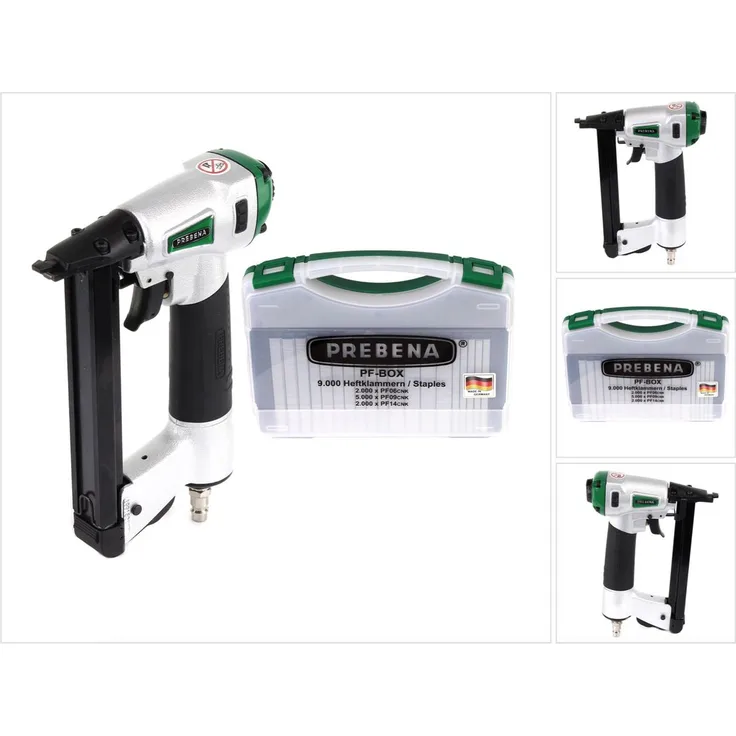 Prebena DNPF16 Luftdruck Druckluftnagler Drucklufttacker und PF-BOX Heftklammern 9 000 Stück