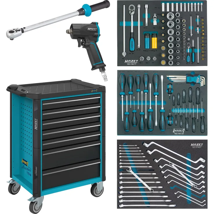 Hazet Werkstattwagen Assistent Schubladen flach: 5x77x522x398 mm, Schubladen hoch: 2x162x522x398 mm (179N-7/137)