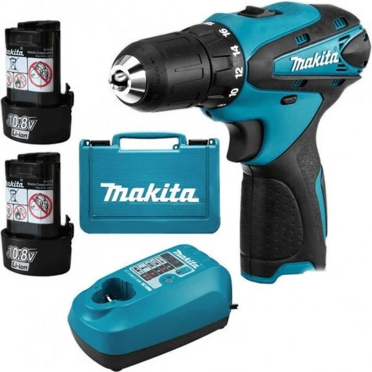 Makita DF330DWE Akku-Bohrschrauber Set 10,8V 24Nm mit 2x Akku 1,3 Ah, Ladegerät und Koffer