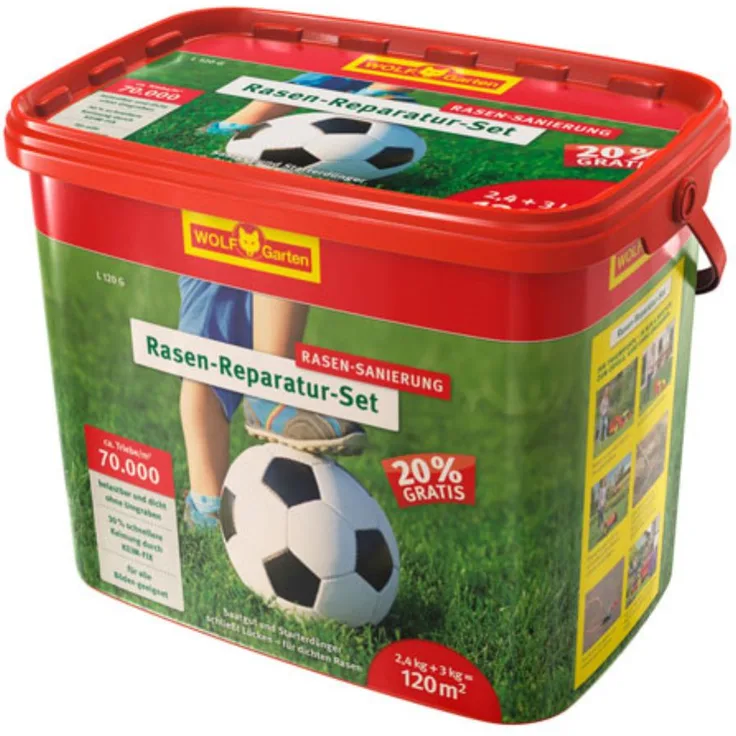 WOLF-Garten Rasen-Reparatur-Set mit Rasensamen und Rasen-Starter-Dünger für 120m² L120G 5,4 kg