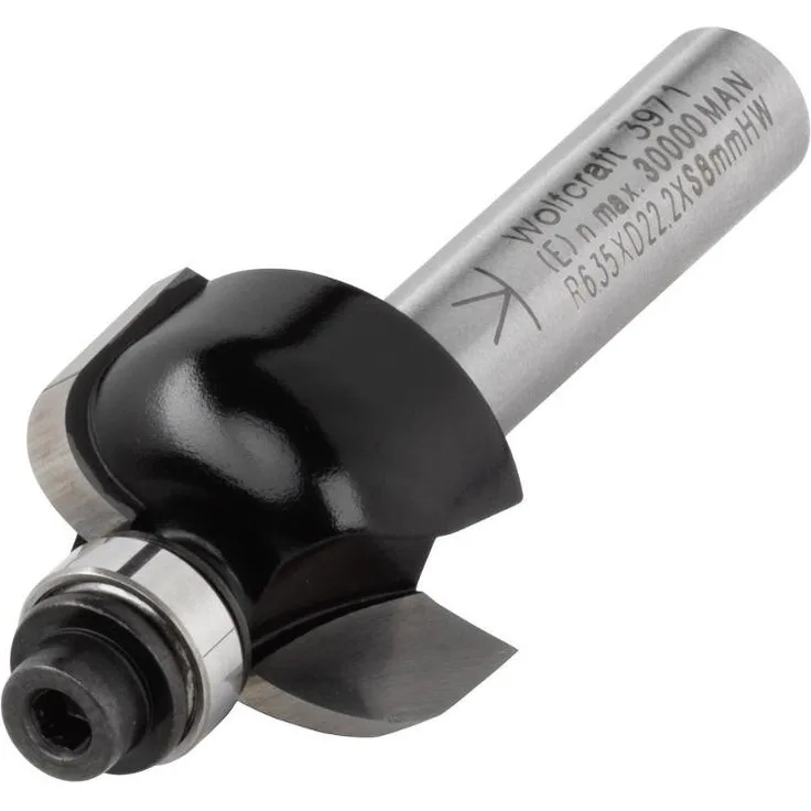 Wolfcraft 3971000 HM-Halb-Hohlkehlfräser mit Anlaufzapfen, 8 mm Schaft Ø 22x12,7