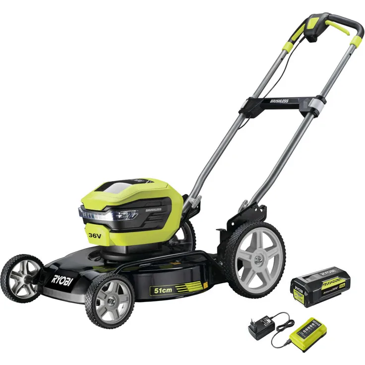 Ryobi Akku-Mulchmäher RY36LMMX51A-140 36 V 4 Ah Akku 51 cm Schnittbreite 625 m² Flächenleistung Akku-Rasenmäher