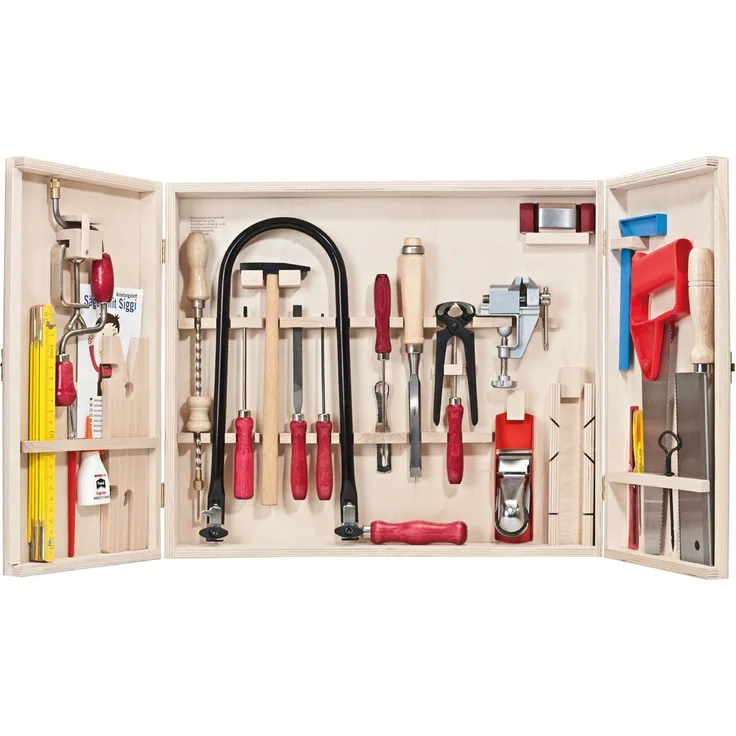 Pebaro 419 Profi-Laubsägeschrank, hochwertige Laubsäge und Stahlwerkzeuge für den anspruchsvollen Bedarf, Holzschrank mit 33 Teilen, perfektes Geschenk für Bastler