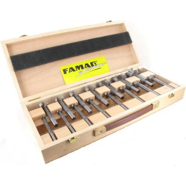 15-teiliger FAMAG SUPER-Forstnerbohrersatz Classic WS mit D=10,12,15,16,18,20,22,25,26,28,30,35,40,45,50mm im Holzkasten