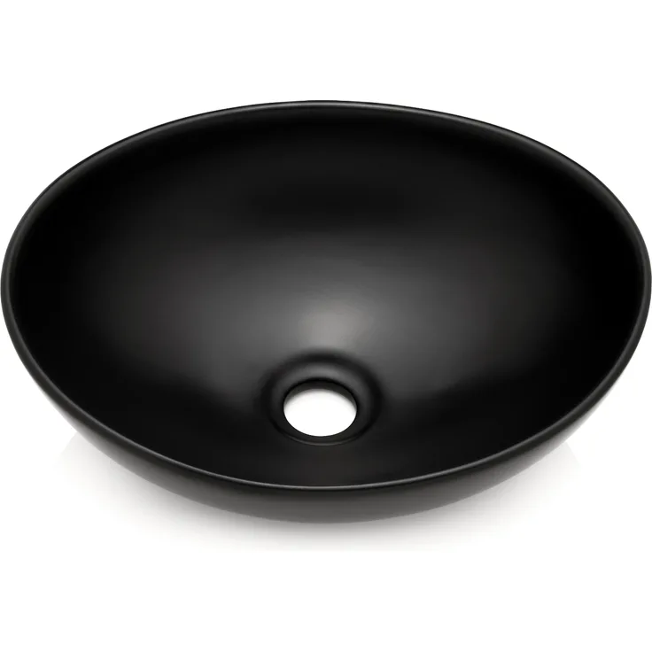 Park Waschbecken in Schwarz Matt aus feinster Keramik als Aufsatzwaschbecken ohne Hahnloch 400 x 340 x 145 mm