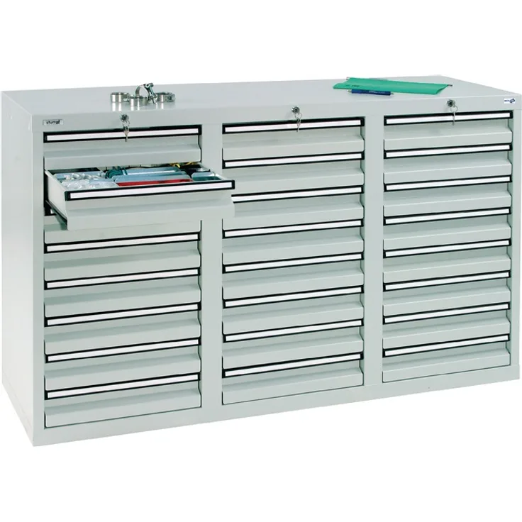 Schubladenschrank H900xB1500xT500mm lichtgrau/enzianblau 21 Schubl.